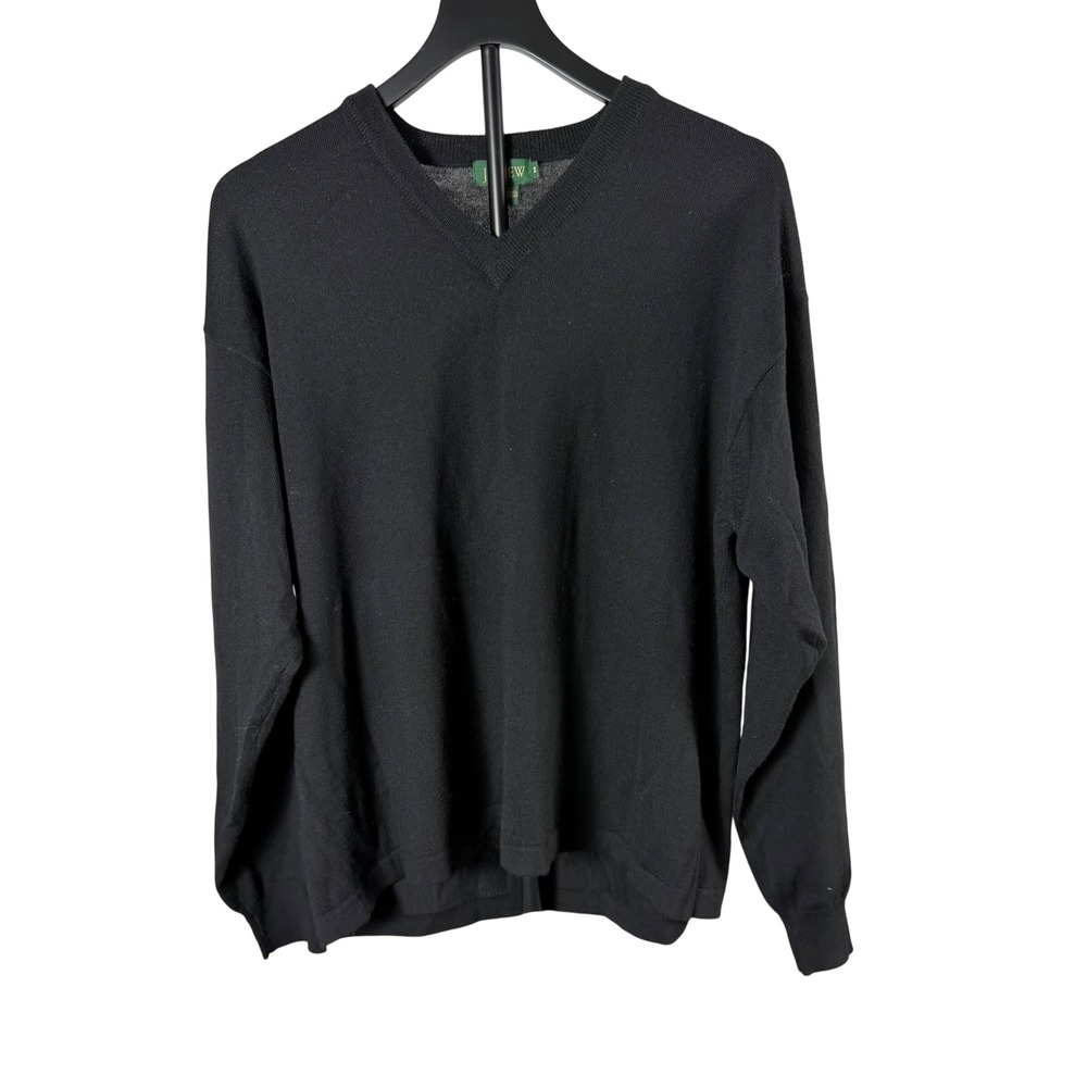 VTG 90's J. Crew Mens Black 100% Merino Wool V-Neck Sweater Size M Lightweight
